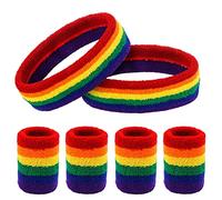 6 Pezzi Fascia Sudore Testa Uomo Arcobaleno con Sportiva Set di 2 Fasce per Testa e 4 Fascia Polso Tennis Palestra Braccialetti Fascia per il Sudore a Righe Colorate per Uomini Donne