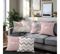 6 pezzi Federa per cuscino moderna e minimalista con stampa floreale geometrica rosa e grigia "casa Sweet casa & Love Lives Here", senza inserto, dimensioni 45x45cm/50x50cm/40x40cm, stampa su un lato,