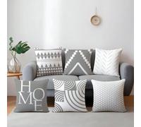6 pezzi Federe decorative minimaliste grigie e bianche con motivi geometrici "casa", in tessuto di peluche stampato su un lato, dimensioni 45*45/50*50/40*40CM, adatte per la decorazione del divano nel