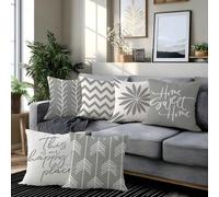 6 pezzi Federe per cuscino moderne e semplici con stampa geometrica floreale grigia "casa Sweet casa & This Is Our Happy Place", senza inserto per cuscino, dimensioni 45x45cm/50x50cm/40x40cm, stampa s