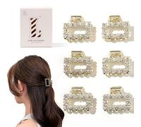 6 Pezzi Fermagli per Capelli da Donna - Piccoli Fermagli Quadrati in Perle per Capelli di Spessore Medio e Sottile, Accessori per Capelli Antiscivolo e Durevoli per Tenuta Forte, Mini, Strass, Oro