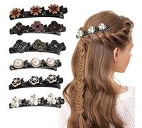 6 pezzi - Fermagli per Capelli Intrecciati, mollette fiore di cristallo, fermaglio per capelli con tre fiori, Mini barrette a doppio strato per accessori per capelli da donna