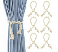 6 Pezzi Fermatende per Tende con Fibbia Intrecciate a Mano, Fermatenda in Cotone, Tende Clip per Tende Corda de Cotone Intrecciato a Mano, Ferma Tende da Esterno Raccogli Tenda (Beige)