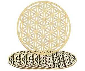 6 Pezzi Fiore della Vita in Legno, Sottobicchiere Pannello Cerchio per Ricarica Pietre, Decorazione Murale, Purificazione, Meditazione, 10 x 10 cm