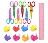 6 pezzi forbici per bambini, forbici punta arrotondata bambini, forbici zig zag per carta, con 8 punzonatrici di carta, 1 righello in rossa, per biglietti di auguri, buste, pagine di album