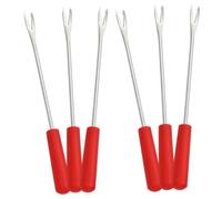 6 Pezzi Forchetta in Acciaio Inox Rossa, e Punta Doppia | Antipasti e Snack, Finitura Liscia, Uso All'aperto e Catering a Buffet, Utensile Portatile