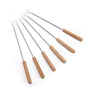 6 Pezzi Forchette da Barbecue Telescopiche Manico in Legno | Set Portatile, Distanza Sicura dal Fuoco, Pulizia Semplice, per Carne a Pezzi e Frutta All'aperto