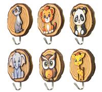 6 Pezzi Ganci Appendiabiti Adesivi per Bambini, Gancio a Parete Animali Carina, Gancio Autoadesivo Simpatico, Appendini Adesivi in Legno per Asciugamani Vestiti Cappelli Zaini, Senza Punzone