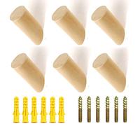 6 Pezzi Ganci Appendiabiti in Legno Naturale da Parete per Appendere Vestiti, Sciarpa, Cappello, Borsa - Decorativi Artigianali per Casa