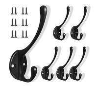 6 Pezzi Ganci Appendiabiti Vintage, Ganci Appendiabiti da Parete Neri, Doppi Ganci da Muro in Metallo, gancio doppio con 12 viti, Gancio Appendiabiti, per Camera da Letto, Guardaroba, Bagno (Nero).