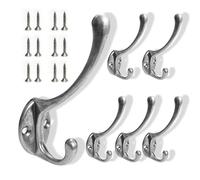 6 Pezzi Ganci Appendiabiti Vintage, Ganci Appendiabiti da Parete Neri, Doppi Ganci da Muro in Metallo, gancio doppio con 12 viti, Gancio Appendiabiti, per Camera da Letto, Guardaroba, Bagno(Argentato)