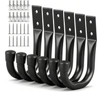 6 pezzi Ganci da garage resistenti, ganci a forma di J in metallo da parete grandi e pratici, per organizzare cavi, attrezzi, cappotti, zaini, ecc., adatti per uso interno ed esterno, neri LLega di fe