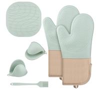 Salubohum 6 Pezzi Guanti da forno, Guanti Cucina, Design in Silicone, Antiscivolo e Resistenti al Calore, Ideale per Cucinare, Cuocere al Forno e Grigliare (Verde Menta)