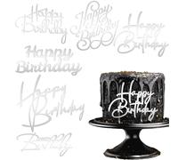 6 Pezzi Happy Birthday Cake Topper Torta Compleanno di Argento Specchio Acrilica Happy Birthday Decorazioni Torta Laterale Inserto Torta Argento per Pasticceria da Dessert Torta Festa di Compleanno