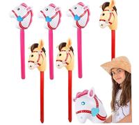 6 pezzi Hobby Horse 40 pollici Cute Cavalgo gonfiabile Blow Up Pvc Pvc Riding Head Stick Balon per Natale Cowboy Cowborl Decore a tema, colore casuale