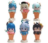 6 pezzi Ice Cream Cone Figurine Raiden Shogun, trifoglio in PVC Anime, set di statuette di anime, personaggi dei cartoni animati, statuetta di azione, statuetta da 3,9"