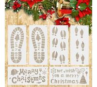 6 Pezzi Impronta di Babbo Natale, Natale Impronta Stencil, Natale Stencil Fiocco di Neve, Natale Stencil di Pittura, Decorazioni Natalizie per Interni (B)