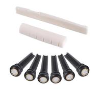 6 pezzi in madreperla da 4 mm + anello in ottone sulla testa, piroli per ponte in legno di ebano + capotasto e sella in osso bovino naturale per un migliore tono e sostegno, si adattano alla maggior