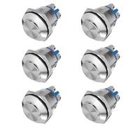 6 Pezzi Interruttore a Pulsante 16mm Pulsante Impermeabile Momentaneo Interruttore da Muro Pannello Interruttori Pulsanti a Pressione in Rame Argento 2a/12v/24v/125v/250v(Prominente)