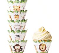 6 pezzi Involucri per cupcake a tema animali della giungla, adatti per feste di compleanno, matrimoni, festa di nascità, feste per la rivelazione del del bambino, feste a tema dinosauri, decorazioni p