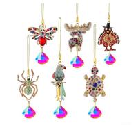 6 pezzi Iridescent Sun Catchers with Animal Designs Spider Parrot Turkey Dragonfly Turtle Moose for Window Garden Car or Indoor Outdoor Hanging