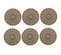 6 Pezzi Isolanti Rotondi Neri con Stampa Floreale Boho, Tappetini9338