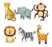6 Pezzi Jungle Safari Palloncini,Palloncini Animali Della Giungla,Leone,Leopardo,Giraffa,Zebra,Elefante,Scimmia in pellicola,Festa A Tema Safari Nella Giungla,per la festa di compleanno