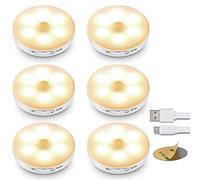 (6 Pezzi)Lampada LED con Sensore di Movimento,Luci LED a Batteria Ricaricabile,Luce Armadio Interna con Striscia Magnetica Adesiva per Luci Armadio, Scale, Corridoi, Cucina, Garage ecc-Auto/On/Off…