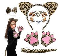 6 Pezzi Leopardo Set Travestimento Leopardato Set di Costumi Animali Adesivi con e Fascia per Capelli con Stampa Leopardata per Entrambe le Mani e I Palmi Adatti per Carnevale e Feste Festive