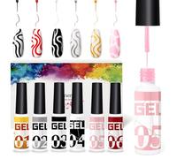 6 pezzi Liner Semipermanente Unghie, 8ml Kit Di Smalto Per Unghie in Gel per Penna, Nail Liner Gel Dipinto per Linee Nail Art, Nero Bianco Oro Argento Rosso Rosa