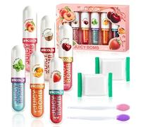 6 Pezzi Lip oil set+Mini Asciugamani Compressi+Pennelli per Labbra in Silicone, Set Di Lucidalabbra Al Gusto Di Frutta, Formula Nutriente e Idratante, per Donne