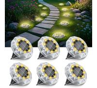 6 Pezzi Luci Solari da Giardino, 8 LED Faretti Sepolta Solari a Led da Esterno IP65 Impermeabile, Luci Solare Decorazione Lampade Solare da Terra per Cortile Prato Vialetto Paesaggio,Bianco Caldo