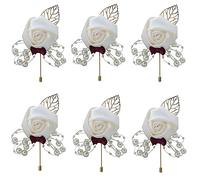 6 Pezzi Matrimonio Boutonniere, Decorazione per Boutonniere, Boutonniere Sposo, Decorazione per Boutonniere, per La Sposa, Lo Sposo, La Ragazza Dei Fiori e Gli Ospiti Presenti (6)