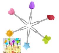 6 Pezzi Mini Forchette di Frutta Forchettine, Frutta Riutilizzabili Piccole Forchette, Forchettine da Dolce, con Colorate decorazione in silicone, per Frutta, Pranzo Dessert tè Pomeridiano Picnic