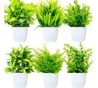 6 Pezzi Mini Piante Artificiali Verdi in Vaso Plastica, Piante Finte Da Interno,