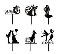 6 Pezzi Mr Mrs Cake Topper Decorazione per Torta Nuziale, Topper Acrilico Torta Decorazione a Silhouette di Sposa e Sposo, Tema del Matrimonio, per San Valentino Anniversario Matrimonio Festa