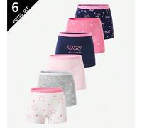 6 pezzi Mutande in cotone per ragazze con stampe di leopardo, cuori, fiocchi e stelle, moda per il ritorno a scuola per ragazze pre-adolescenti 6Y,7Y,8Y,9Y,10Y,4Y,5YLettereMiscele di cotone