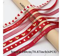 6 pezzi Nastri a forma di cuore con foil dorato, fiocchi in nastro di raso per lettere d'amore, per San Valentino, matrimonio, festa della mamma, compleanno, decorazione, confezione di fiori, cucito f