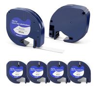 6 Pezzi Nastro Compatibile con Dymo Etichettatrice Dymo Etichette Adesive per Ricarica Cartucce Letratag 12mm x 4m Plastica Nera Su Bianco per Letratag XR 200B LT-100H LT-100T LT-110T