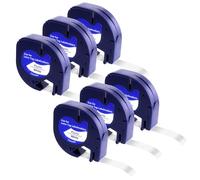 6 Pezzi Nastro Compatibile con Dymo Letratag 12mm x 4m, per Dymo Etichette per Vestiti Plastica Nera su Bianco 91221/91201 Ricarica Cartucce per LT-100H LT-100T LT-110T XR 200B