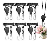 6 Pezzi Nylon Cricchetto di Corda, 4M x 4mm Gancio a Cricchetto Regolabile, Corda Riflettente per Tenda, 1/8" Rope Ratchet Regolabili, Carrucola con Cricchetto Capacità di Carico 68kg