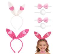 6 Pezzi Orecchie da Coniglio Cerchietto per Capelli Coda di Coniglio Cravatta di Coniglio per Bambini Ragazza Donna Adulti Festa di Pasqua o Decorazione del Costume (A)