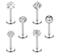 6 Pezzi Orecchini per la Cartilagine da Donna Orecchini per il Trago in Zircone Perni Nasali Piatti Anelli Nasali Anelli per Labbra Lunghezza del Gambo 8 mm Piercing All'orecchio Gioielli