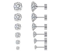 6 pezzi Orecchini perno Set 3-8mm Zirconia intarsiato Orecchini perno argento, 20G chirurgico in acciaio medico Stud orecchini cartilagine per le donne e gli uomini gioielli piercing multipli