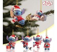 6 pezzi Ornamenti natalizi in acrilico a forma di Stitch 2D piatti da appendere all'albero di Natale con cordino, bomboniere e decorazioni natalizie, ciondoli per zaini da donna, decorazioni per porta
