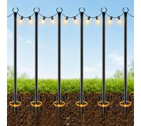 6 Pezzi pali per striscia luminosa, pali in metallo da 3 m con forcella per luci da esterno, supporto per illuminazione resistente per esterni, patio, giardino, cortile, feste, decorazioni natalizie