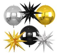 6 Pezzi Palloncini da Discoteca, Palloncini Stelle Esplosive, Palloncino Foil Disco Ball 4D, Palloncino Compleanno Discoteca, per Disco Anni '70 '80 '90, Feste di Compleanno, Carnevale (C)