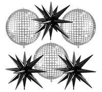 6 Pezzi Palloncini da Discoteca, Palloncini Stelle Esplosive, Palloncino Foil Disco Ball 4D, Palloncino Compleanno Discoteca, per Disco Anni '70 '80 '90, Feste di Compleanno, Carnevale (B)