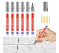 6 Pezzi Penna per Fughette Grigia Penna per Piastrelle con Sigillante Marcatore per Fughette con 6 Punte di Ricambio Impermeabile Penna per Sigillante di Riparazione per Cucina Bagno Muri Pavimenti