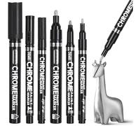 6 Pezzi Pennarelli Cromati per Vernice, 0.7-1/2/3 mm Penna Argentata Metallizzata, Pennarello Indelebile Marker, Pennarello Acrilico, Pennarello Universale Impermeabile per Plastica, Vetro e Ceramica